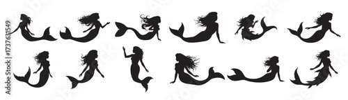 mermaid silhouette white background vector illustration