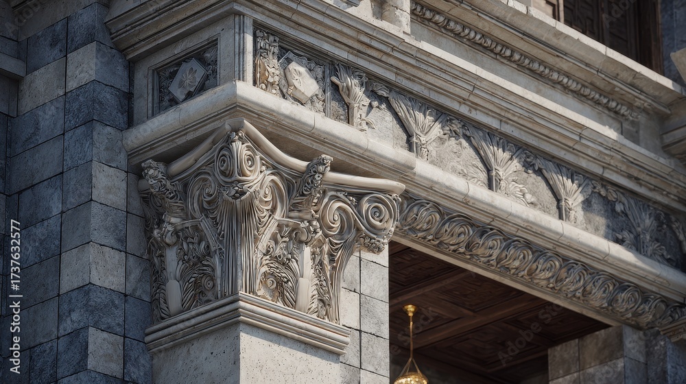 Obraz premium Grand Ornate Classical Architectural Facade with Elaborate Carved Stone Details
