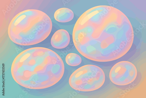 Opals arrangement panoramic multiple glowing reflecting gradient simple opalescent vector illustration tones