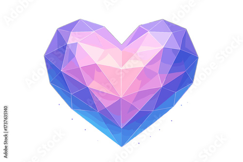 Vector crystal faceted radiant tones illustration heart glowing soft gradient shape