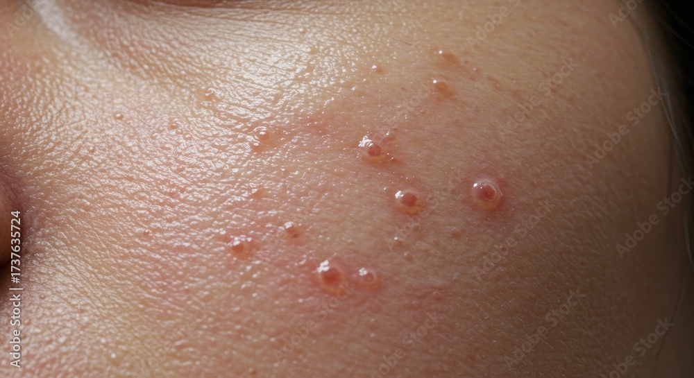 Fototapeta premium Facial acne on skin with natural texture