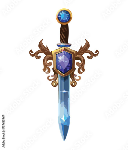 Grand Royal Court Sword with a Heavily Ornate Gold Hilt and a Flawless Shattered Blue Crystal Blade, A Prize for a King