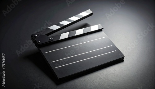 Cinematic clapperboard on a dark background, symbolizing the film industry and creative production