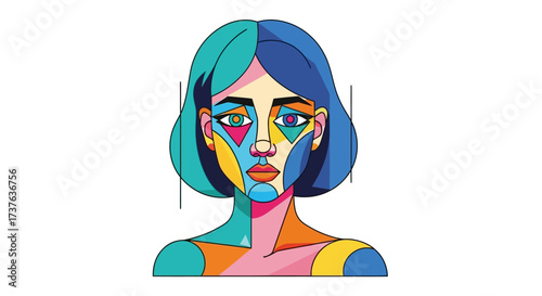 Colorful abstract portrait of a woman with short hair in a modern style illustration