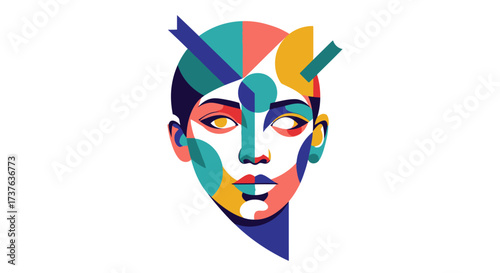 Colorful abstract portrait of a woman with geometric shapes and vibrant hues a modern artistic