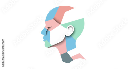 Abstract human head in geometric shapes represents mental health concept or artificial
