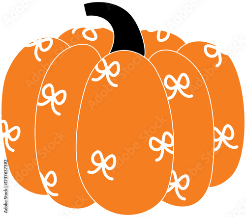 Bow Pumpkin Clipart – Cute Orange Pumpkin with White Ribbon Bow Pattern for Fall, Halloween, and Thanksgiving Crafts