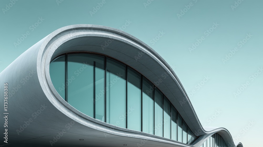 Fototapeta premium Abstract architectural detail of an oval-shaped futuristic building facade.