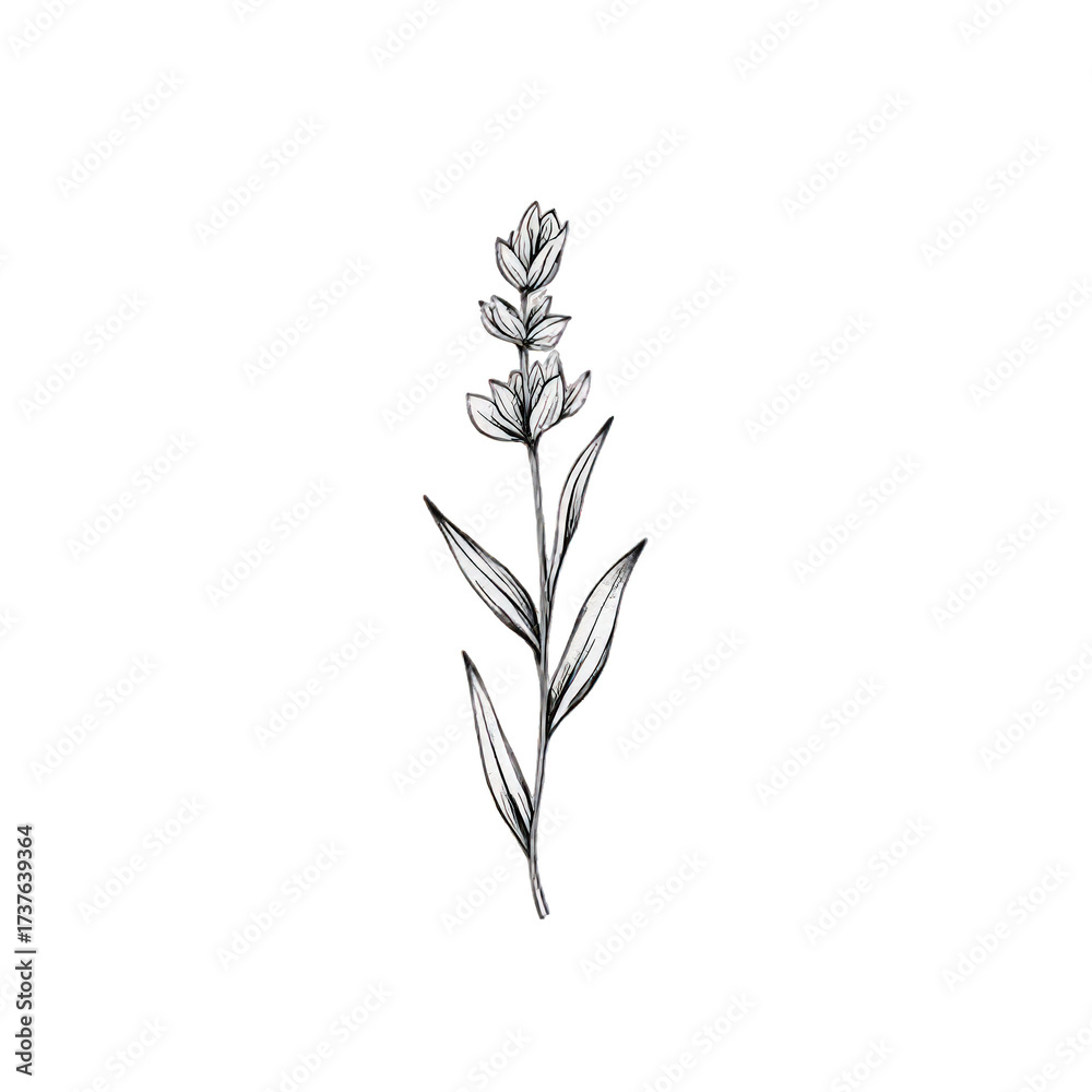 Fototapeta premium Single White Flower Illustration on Black Background