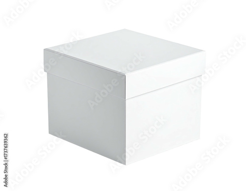 Square white box with a slightly raised lid, isolated on a black background