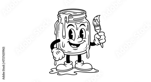 Cartoon paint jar character holding a paintbrush, evoking classic animation nostalgia