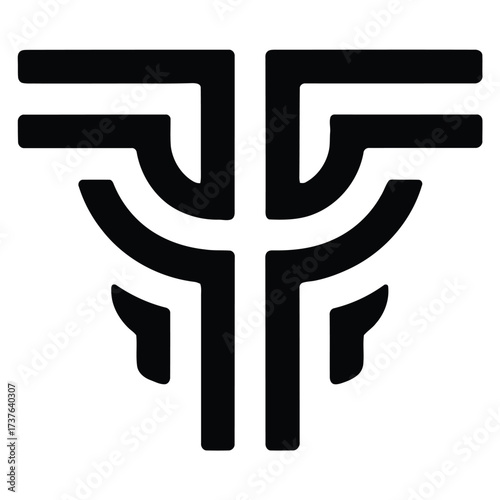 Abstract inverted tree. Tribal pattern symmetrical emblem. Stylized graphic element. Modern decorative motif. Geometric figure with upward branches.
