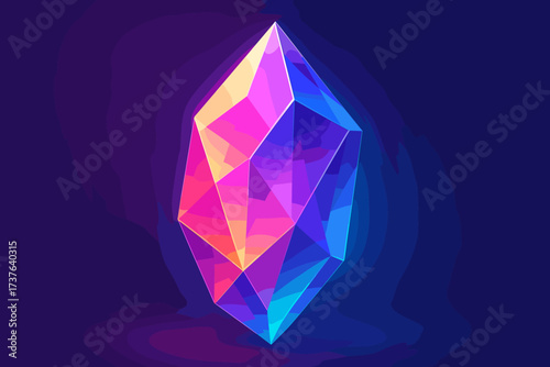 Gradient gemstone reflections luminous vivid abstract edges glowing vector faceted illustration