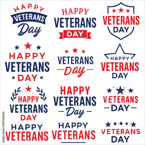 Happy Veterans Day calligraphic lettering. Handwritten script for USA holiday celebration. Vector typography design for greeting card or banner. American patriotic tribute text.