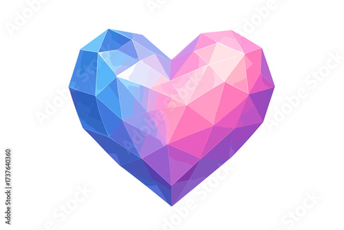 Illustration radiant crystal vector heart shape polygons glowing faceted soft tones