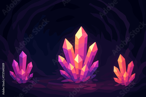 Vector walls illustration gradient crystal dark illuminating glowing crystalline cave