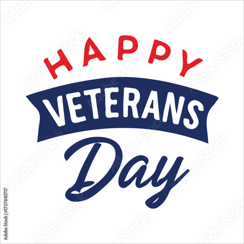 Happy Veterans Day calligraphic lettering. Handwritten script for USA holiday celebration. Vector typography design for greeting card or banner. American patriotic tribute text.