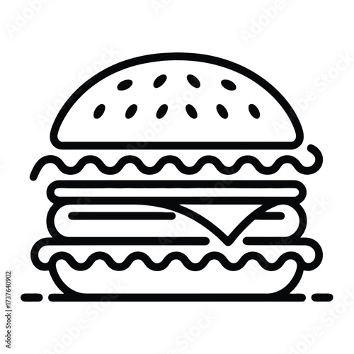 Burger line icon for modern fast food restaurant menu. Contemporary food item for online ordering platforms, app interfaces, culinary presentations.