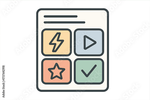 Modern mobile application interface with diverse functional icons for user interaction