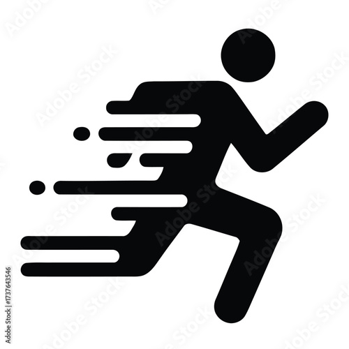 Dynamic running man icon, depicting fast speed and quick motion. Athletic sprint action symbol, representing movement and exercise.
