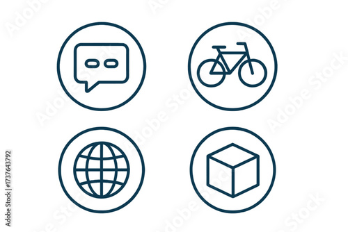 Minimalist line pictograms for communication, transport, global network, and product delivery