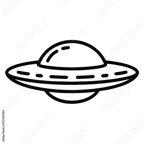 Flying saucer extraterrestrial spaceship. Unidentified flying object. Alien transport cosmic symbol. Space exploration future technology.