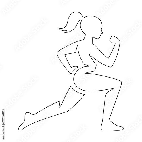 Female outline doing lunge; woman exercising; fitness workout pose; dynamic stretch; athletic movement; active lifestyle illustration.