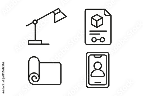 Diverse set of line icons featuring everyday objects and digital concepts