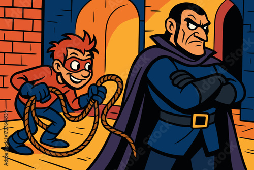 Mischievous behind clever trap sneaking sidekick illustration vector villain sneaky setting setup