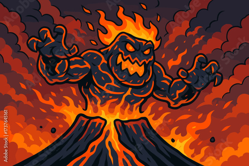 Fiery glowing illustration molten vector lava from monster flames volcano