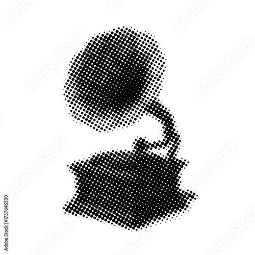 Vintage halftone gramophone illustration in black and white