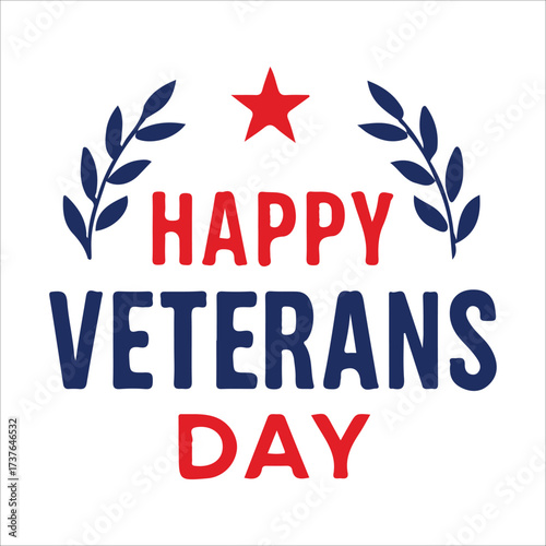Happy Veterans Day calligraphic lettering. Handwritten script for USA holiday celebration. Vector typography design for greeting card or banner. American patriotic tribute text.