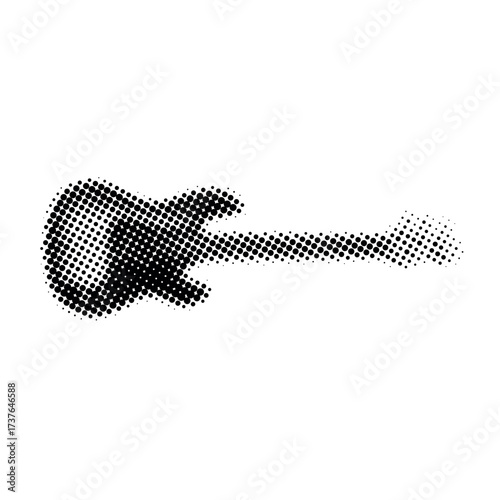 Halftone electric guitar silhouette art on white background