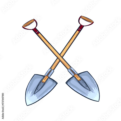 illustration of a pair of shovels with wooden handles without background