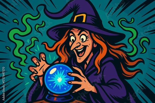 Glowing illustration vector crystal witch gradient mystical s energy ball holding