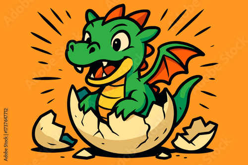 Vector from hatching dragon around egg shell pieces illustration cracked baby
