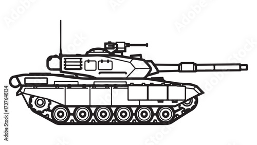 Detailed Line Art Illustration of a Military Combat Tank