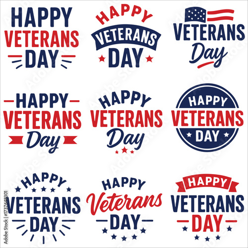Happy Veterans Day calligraphic lettering. Handwritten script for USA holiday celebration. Vector typography design for greeting card or banner. American patriotic tribute text.