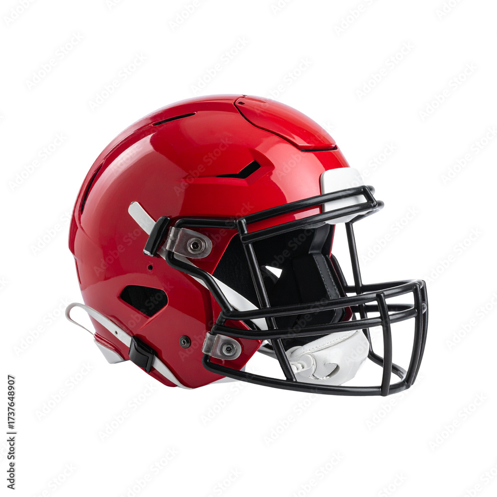 Fototapeta premium Untitled design - Red American football helmet isolated on a white background with