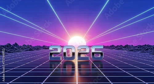 Retro Futuristic 2025 New Year Horizon