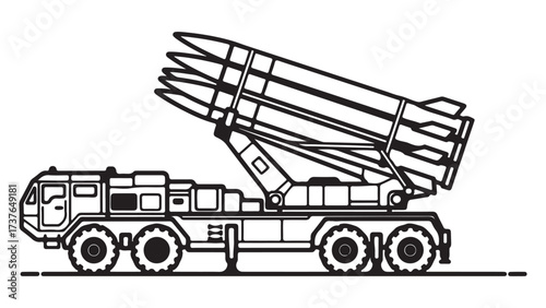 Heavy Military Missile Launcher Vehicle Line Art