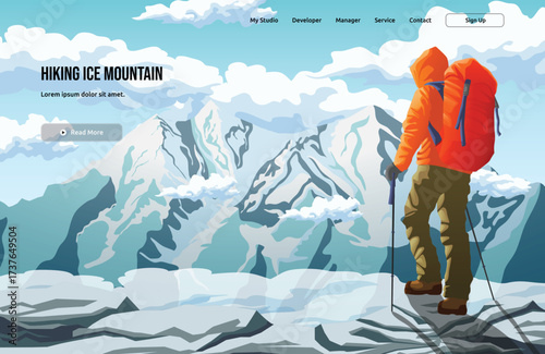 Hiking Ice Mountain vector illustration with abstract nature elements, including lifestyle, character, and background. Ideal for sport, hobby, and landscape content.