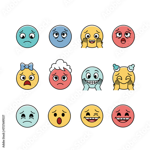A collection of diverse emoji faces expressing a wide range of human emotions and sentiments.