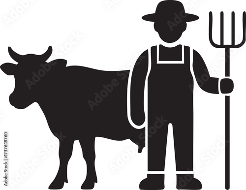 Farmer with cow silhouette vector