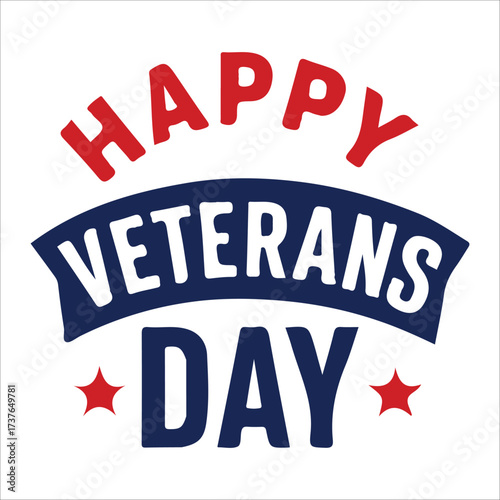 Happy Veterans Day calligraphic lettering. Handwritten script for USA holiday celebration. Vector typography design for greeting card or banner. American patriotic tribute text.