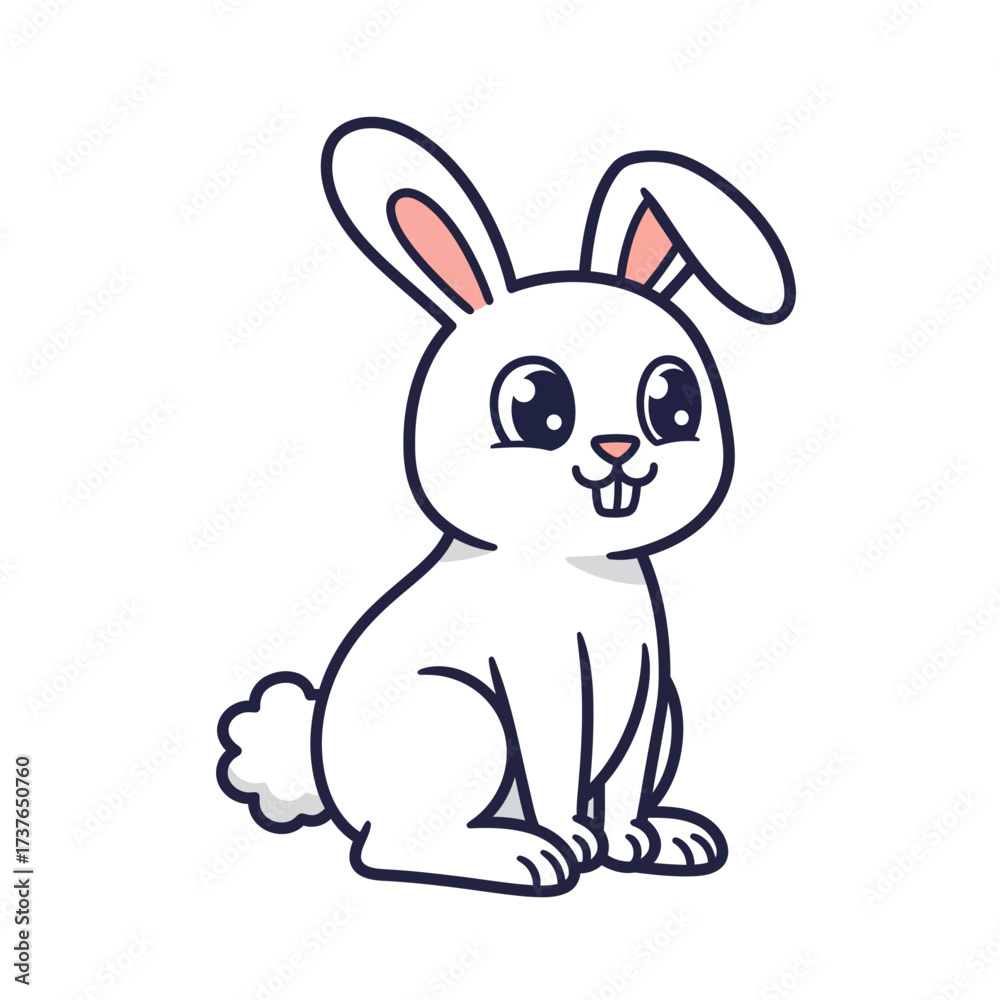 Obraz premium Cute cartoon white rabbit illustration. This adorable bunny character with big eyes and perky ears is perfect for children's content, spring themes, and Easter projects