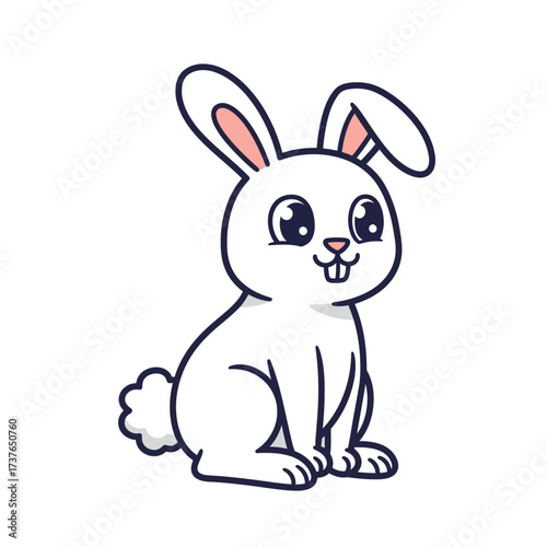 Cute cartoon white rabbit illustration. This adorable bunny character with big eyes and perky ears is perfect for children's content, spring themes, and Easter projects