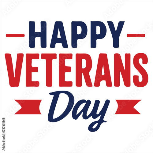 Happy Veterans Day calligraphic lettering. Handwritten script for USA holiday celebration. Vector typography design for greeting card or banner. American patriotic tribute text.
