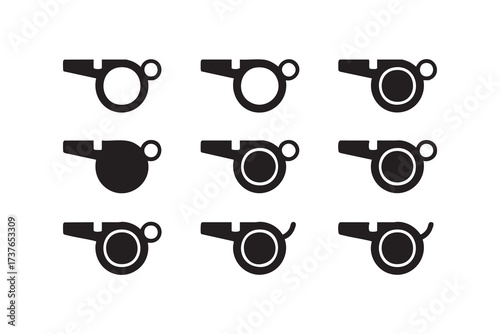 Collection of Whistle Icons for Sports Referees Black White Illustration