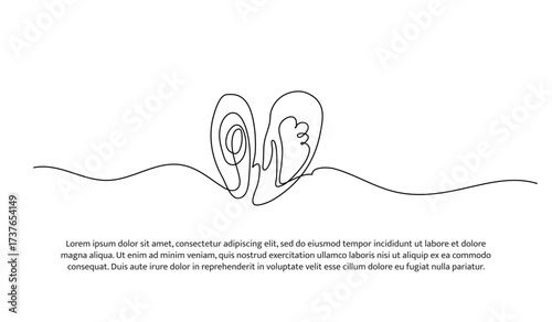 One line of mussels. Abstract minimal continuous line.